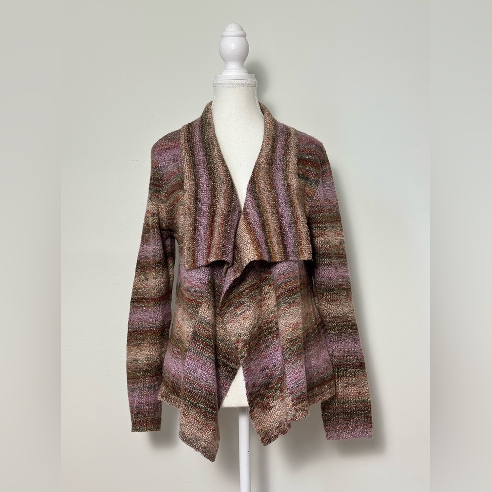 RUBY RD. Purple Striped Waterfall Grandma Cottage Cardigan Size M